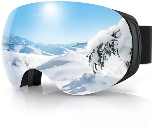 Findway Skibrille für Brillenträger Herren Damen,Snowboardbrille mit Magnetischen Wechselgläsern,Snowboard Brille Magnet Brillenträger Polarisierend OTG,Anti fog, Allwetter Verspiegelt Skibrille