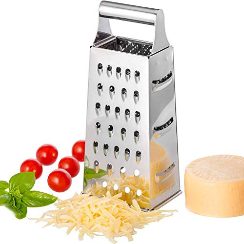 Fliyy Edelstahl-Reibe mit Griff, 4-seitig, für Küche, Gemüse, Obst, Käse, Küchenmaschinen, 21 x 8,5 cm