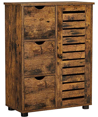 VASAGLE Badezimmerschrank, schmaler Badschrank, Beistellschrank, Kommode, mit 3 Schubladen, Schranktür, verstellbare Ablage, 30 x 60 x 80 cm, vintagebraun BBK143X01