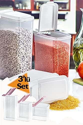 3 Stackable Cereal Dispenser Store Storage Box Kitchen Lid Foods Rice Pasta Container, 1.2, 1.7, 2.4 Litre