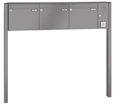 RENZ/Basic B / 3er Freistehende Briefkastenanlage Standbriefkasten mit Sprechfeld/RAL-Farbe 9007 Volumen 1/zum Einbetonieren/Dein-Briefkasten.de