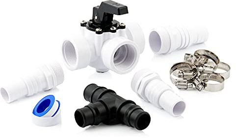 Zelsius Pool Bypass set 12 delar | Universal 3-vägs ventil för värmepump pooluppvärmning soluppvärmning | avstängningskran slanghylsor 32/38 mm rörklämmor T-stycke tätningstejp