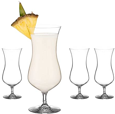 DIAMANTE Pina Colada Glasses - Set of Large Hurricane Cocktail Glasses - Lead Free Crystal Set of 4