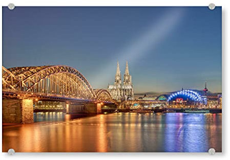 artboxONE Acrylglasbild 150x100 cm Städte/Köln Köln Klassiker - Bild köln Beleuchtung Blaue Stunde