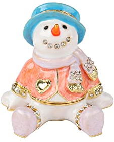Furuida Snowman Trinket Boxes Hinged Enamel Hand-Painted Figurine Ornaments Craft Unique Fun Gifts for Winter Christmas Decor