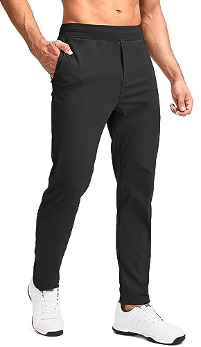 Pudolla Men's Golf Pants Stretch Sweatpants with Zipper Pockets Slim Fit Work Casual Joggers Pants for Men (Black Small)
