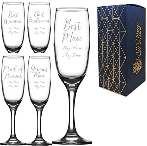 Personalised Engraved Wedding Champagne Glass Wedding Guest, Best Man, Best Woman, Grooms Man, Maid of Honour, Chief Bridesmaid, Imperial Flute 7.5oz/221ml, Handwritten Font