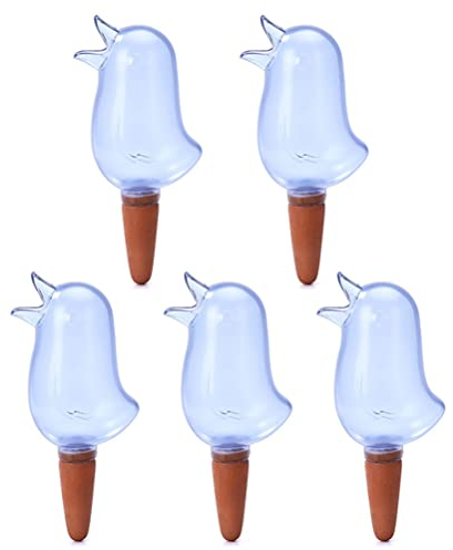 KENANLAN 5 Packs Self Watering Spike,Plant Watering Globes, Clear Bird Shape Self Watering Globes,Automatic Irrigation Spikes, Plant Watering Devices for Potted & Hanging Plants (Water blue)