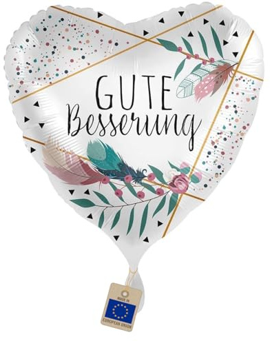 Folienballon Gute Besserung – Herzballon Genesung Blumen | Liebevolle Genesungswünsche mit Blumenmotiv – Herzballon als Geschenk und Deko, Luft/Helium, Made in EU