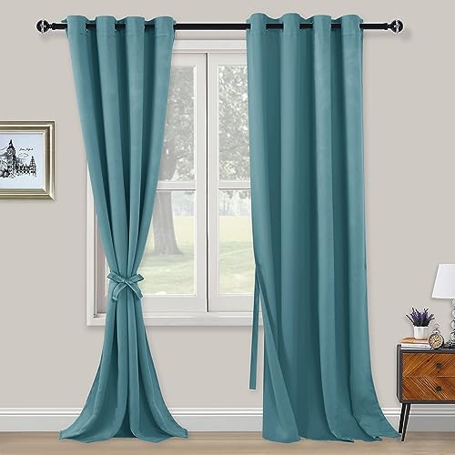 XWZO Blickdichte Vorhänge Verdunklungsvorhänge mit Ösen 2 Stücke Gardienen mit Raffhalter Lichtundurchlässige Vorhänge für Schlafzimmer,WonhzimmerBüro, 290x140 cm, Türkis