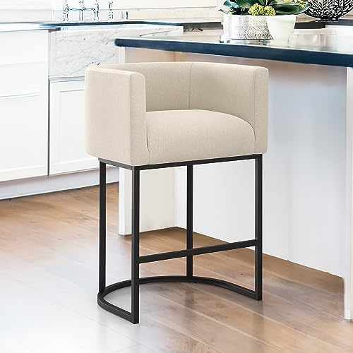 LUE BONA Barhocker mit Lehne Armlehnen,69cm Hoch Drehsessel–Barstuhl Metall mit 16 cm Leinen Sitzfläche,Bar Hocker mit Metallbeinen,Moderner Barstuhl für Küche,Theke,Leinen