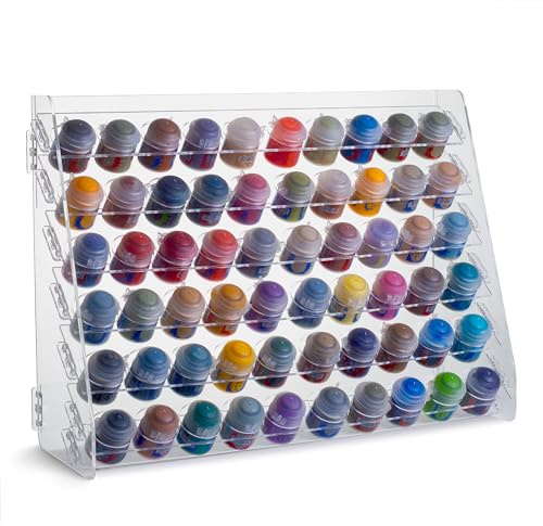Plydolex Acrylic Paint Organizer - 60 Paint Bottle Holes Compatible with Citadel Bottles - for Wall Mounting and for Desk Use - Suitable for DnD, Warhammer 40K, Pathfinder and Other Miniatures