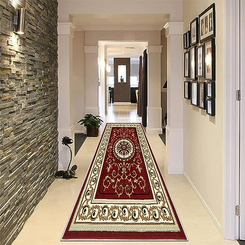 YANHONG Handwebteppich Läufer Teppich 110 x 170 cm rutschfest, robust & pflegeleicht Teppichläufer für Wohnzimmer, mit rutschfestem Gelrücken für Esszimmer, Küche, läufer Flur, Rot B