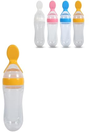 ZPSHYD Cuchara de Alimentación para Alimentos,Biberón Silicona Bebé,90 ml,Diseño Fácil Limpiar,a Prueba Fugas Alimentación(Amarillo)