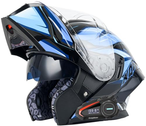 Klapphelm mit Sonnenblende Bluetooth Motorradhelm Helm Motorrad Klapphelm Motorradhelm ECE Zertifiziert Integralhelme Mit Doppelvisier Motorradhelm Klappbar Für Herren Damen