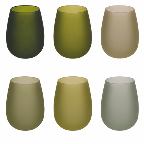 Villa d'Este Home Tivoli Set 6 bicchieri acqua 600 ml frosted in vetro, Happy Hour Greenery