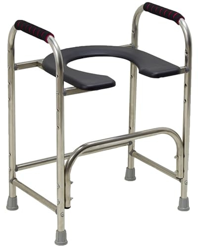 Silla WC Personas Mayores con Asiento Ajustable hasta 100 Kg, Silla con Inodoro Resistente, WC Portátil para Personas Mayores con Cubo, Silla Orinal Adulto