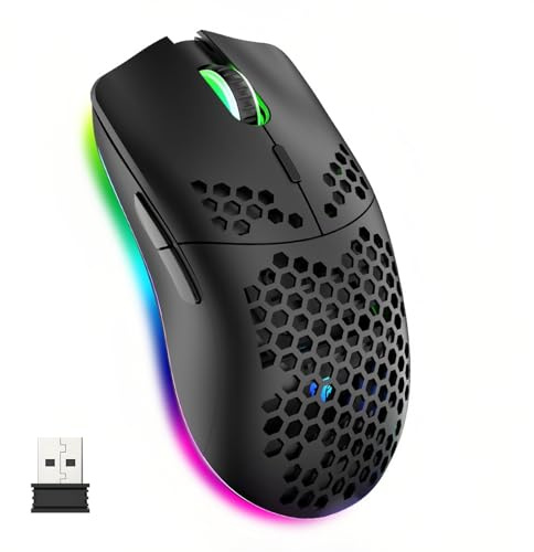 Mengshen Kabellose Gaming Maus Honeycomb 3200 DPI Einstellbar Schwarz | RGB Spielmäuse Leichtes Gehäuse Hochpräziser Optischer Sensor Ergonomisch für Windows PC Laptop