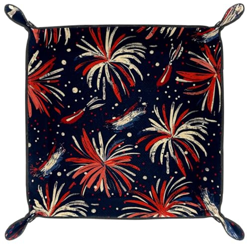 Dark Firework Pattern Microfiber Leather Dice Trays Folding for RPG DND Table Games, Leather Dice Holder Storage Box Portable Folding Rolling Dice Tray, 20.5x20.5cm
