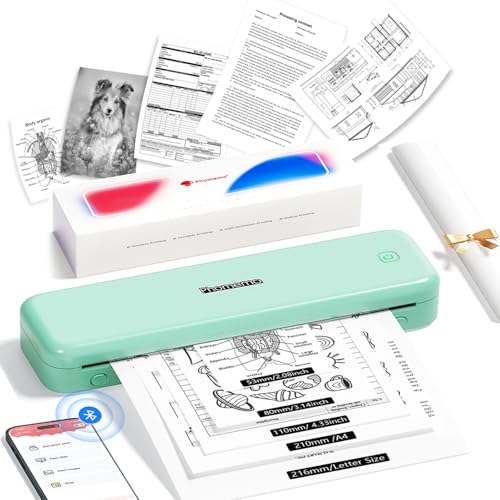 Phomemo M834 Mobiler Drucker A4 für Unterwegs, Thermodrucker A4 Unterstützt Thermopapier für Büro, Schule, Zuhause,Auf Reisen und Unterwegs, Tragbare Drucker Kompatibel mit Android und iOS, Grün
