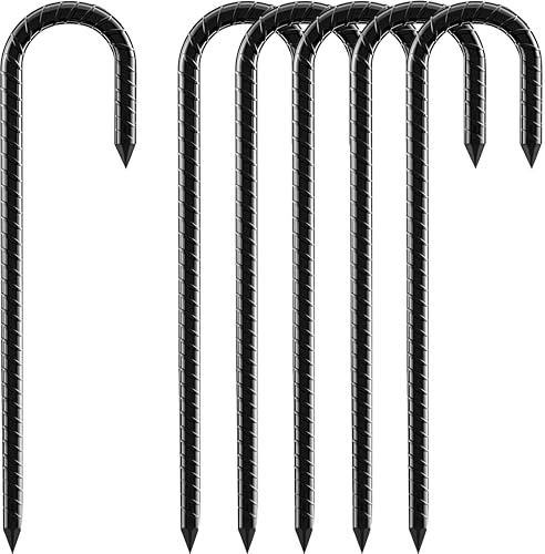 Fondlife Bodenanker,30cm Bodenpfähle,Verzinkter Stahl Bodenanker Trampolin,Bewehrungsstab Zeltheringe,Garten Pfähle,Camping Zelt Heringe. (Schwarz J, 6 Stück)