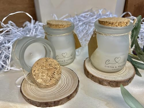 Uvimark | Detalles de Boda, Comunión, Bautizo | Set de 12 Velas Aromáticas enTarro Personalizadas | Velas Perfumadas Personalizadas