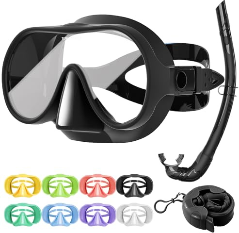 Tyuodna Schnorchelset Erwachsene,Taucherbrille mit Schnorchel,übergroßen Linse 180° Weitwinkel Anti-Fog Snorkeling Set,Macaron-Farben Taucherbrillen für Schnorcheln,Tauchen