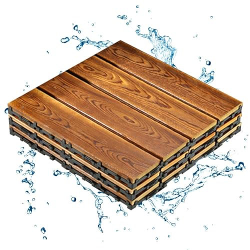 Piastrelle per terrazze, ad incastro – 3 pezzi pavimento in legno carbonizzato – Piastrelle antiscivolo per pavimenti da 12 x 12 pollici – Piastrelle per pavimenti antiscivolo per vialetti e