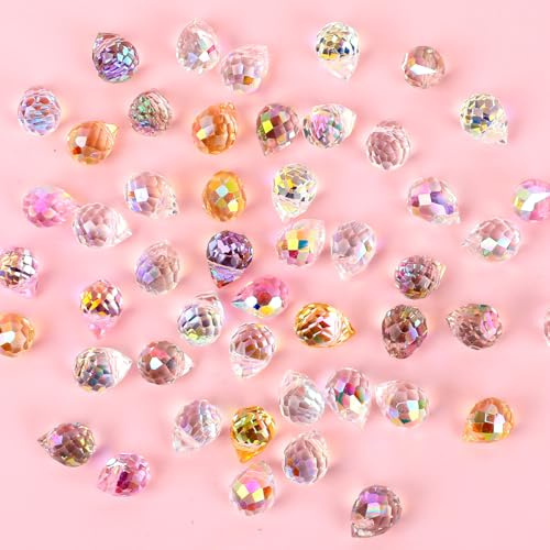 Crystal Glass Beads for Jewelry Making, 50 Pcs Assorted Crackle Faceted Teardrop Shape for DIY Craft Necklace Bracelet Earring (50 Pcs 8x10mm)