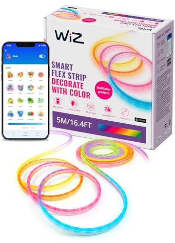 WiZ Tunable White and Color Neon Flex Lightstrip 5m, LED Streifen mit 16 Mio. Farben oder warm- bis kaltweißem dimmbarem Licht, smarte Lichtsteuerung über WLAN per Stimme/App