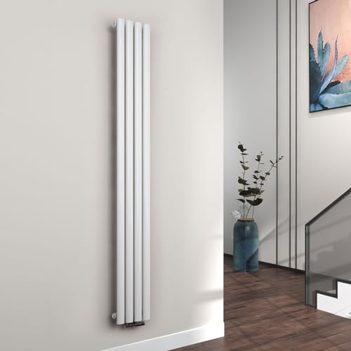 EMKE Radiador Pequeño 1800x240 mm, Blanco 483 Vatios | Panel Ovalado Conexión Central Vertical de Diseño Tubular Una Sola Capa