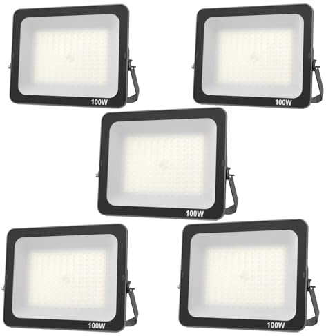 JBdusn 5pcs Foco LED Exterior 100W, Foco Proyector LED IP66 Impermeable Luz LED Exterior 6500K Blanco Frío, Iluminación de Seguridad para Casa,Patio,Garaje,Terraza