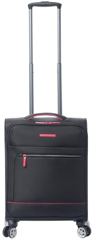 TOTTO - Maleta Trolley Cabina, Modelo Liviana, Maleta Blanda Cabina 37 L, Bolsillos Acceso Rápido, Ruedas Dobles Giro 360º, Manija Telescópica, Correas Internas, Candado TSA, Color Negro y Rojo