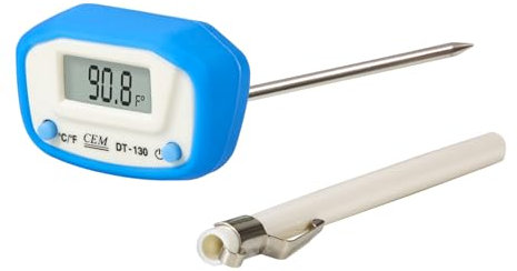 CEM Digitales Küchenthermometer, von -40 °C bis +250 °C, Grillthermometer, Temperaturmessgerät für Fleisch, Flüssigkeiten oder Babynahrung, Bratenthermometer für Kerntemperatur, Batterie Inklusive