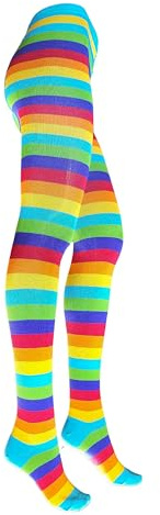 VEGATEKSA Damen Gestreifte Strumpfhose -aus Gekämmter Baumwolle–Oeko-Tex Standard 100 Zertifiziert- Hautfreundlich-Vielen Farben (DE/NL/SE/PL, Alphanumerisch, L, Regular, Regular, Regenbogen)