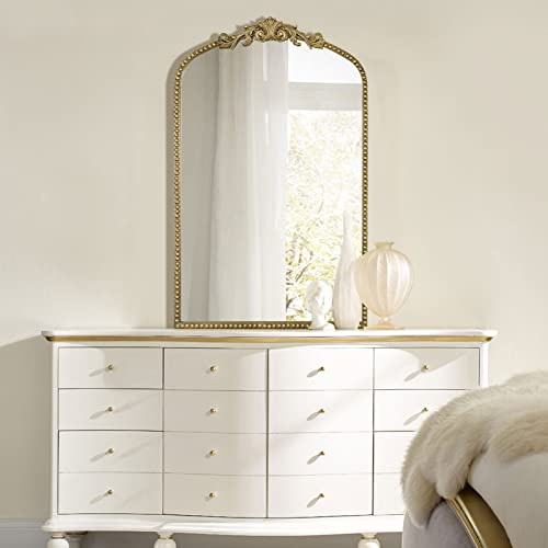 G-LEAF Vintage Gold Bogenspiegel 60x90 cm,Traditioneller Arendahl Antik Spiegel mit Verziertem Metallrahmen, Barock Wandspiegel für Eingang/Bad/Wohnzimmer/Flur/Schlafzimmer