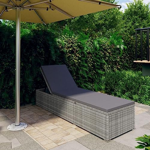 Xichuzi Sonnenliege mit Auflage Poly Rattan Grau, Gartenliege, Liegestuhl, Sonnenstuhl, Sonneninsel Outdoor, Liegen, Gartenmöbel, Bäderliege, Relaxliege - 46220