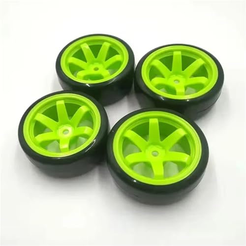Compatible avec Trxs pour HSP pour Tamiya pour HPI pour Wltoys 144001 124018 124019 RC Voiture De Route Jantes De Pneus À Dérive Plate en Plastique Dur 4 Pièces Pneus Voiture RC(Green)