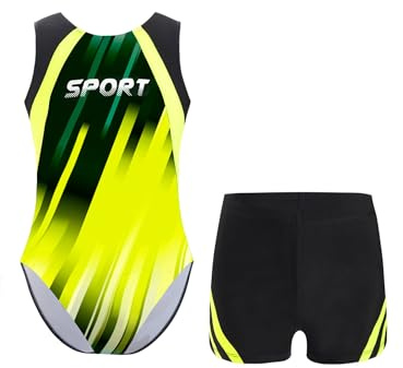 Zaldita Pojkar gymnastikdräkt ärmlös tröja med gymnastik shorts barn balett danskläder gymnastikdräkt klädset träning outfit, Fluorescerande gul, 122/128 cm