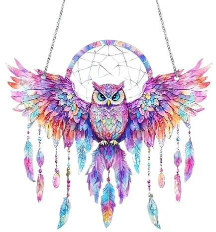 de búho | Búho acrílico teñido en Ventana 2D, de Plumas, alas Coloridas, decoración para Sala de Estar, Dormitorio, Estudio