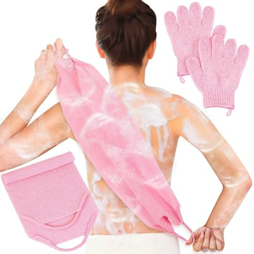 2 Pack Exfoliating Shower & Bath Gloves Set - Ideal for Body, Face, Scrubbing & Exfoliating in the Shower or Bath