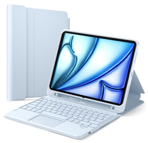 Inateck iPad 10th/A16 11th Gen Case with Keyboard,3-Device Bluetooth | Detachable Keyboard with Trackpad for Air 11 M4/M3/M2, Air 5/4, Pro 11 , with Pencil Holder,classic,Blue