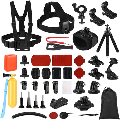 Vuxava Set Accessoires Action Cam 61-en-1 – Compatible avec GoPro Hero 13/12/11/10/9/8, DJI Osmo,Action 4,AKASO,SJCAM,Insta360, Xiaomi Yi – Kit Complet pour caméras Sportives avec Mallette.