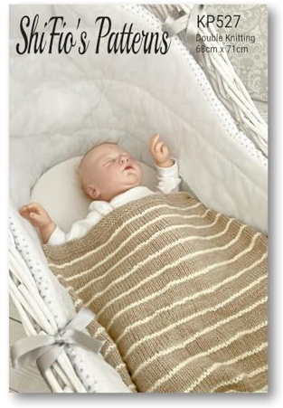 ShiFio's Patterns Strickmuster für Babydecke, Doppelstrick, 68 cm x 71 cm, gestreiftes Design KP527
