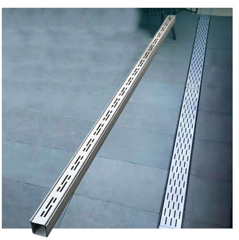 Grondaia per Trincea e vialetto con griglia in Acciaio Inossidabile, scarichi Resistenti per Cortile/Patio/Giardino/Garage, Pavimento in Cemento, (Argento/L x A, 3,5 x 3 cm (1 2/5 x