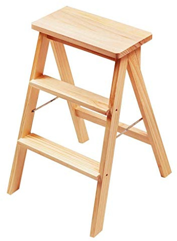 Scaletta e Sgabello Legno, Sgabello a 3 gradini, Pieghevole, in Legno, per soffitta, Cucina, Ufficio, Sedia, scaffale portaoggetti