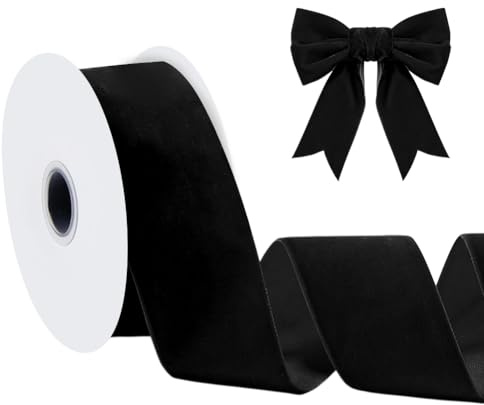 NBEADS 9.14m Einseitiges Samtband, 52mm Vintage Satinband zum Basteln von Schleifen Geschenkverpackungen und Partydekorationen, Schwarz