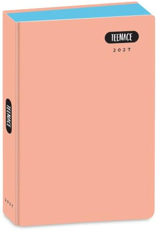 PRESTIGE & DELUXE School Journal Teenace Pastell Line Rosa 2025-2026 ficka 16 x 11 cm + sequined nyckelring gåva och flerfärgad penna