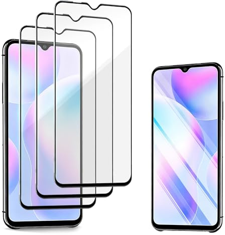 SHANN Protector de Pantalla REDMI 13C/POCO C65(Pack de 3) Cristal Templado con Borde Negro, Antihuellas y Antipolvo, Cobertura Completa