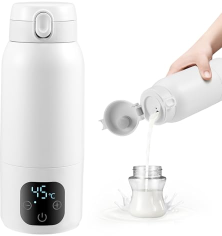 Tragbarer Flaschenwärmer Baby für unterwegs, 500ml Große Kapazität Babyflaschen Wärmer, Schnelle Erwärmung, 37 bis 70 Grad Einstellbar, Lange Akkulaufzeit Bottle Warmer für Muttermilch, Milch, Wasser